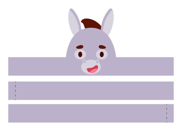 可印刷驴纸皇冠。Diy剪派对丝带模板生日，圣诞节，宝宝送礼会。娱乐的有趣配件。打印、剪切和粘合。矢量插图。图片下载