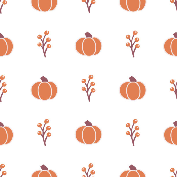 秋季几何南瓜和浆果无缝图案背景图片下载