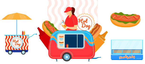 街头卖热狗的小女孩推车图片下载