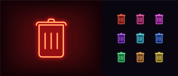 霓虹灯垃圾桶图标发光的霓虹灯垃圾桶标志图片下载