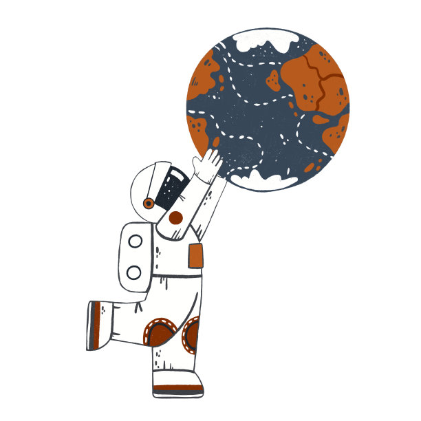 宇航员插图。地球在手中。幻想扁平孤立的角色。探索行星的宇宙探险家。宇宙冒险。人在宇航服。天文学草图。未来的象征。宇宙的概念。图片下载