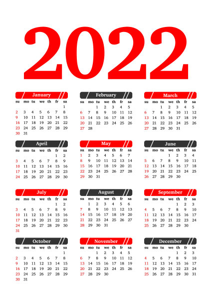 2022年的日历孤立在白色的背景上图片下载