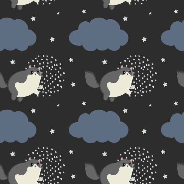 无缝矢量模式猫，星星和云。时尚的婴儿纹理织物，墙纸，服装，包装图片下载