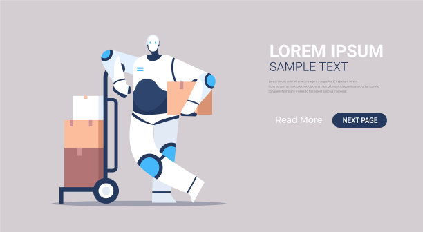 现代快递机器人与纸板包裹图片下载