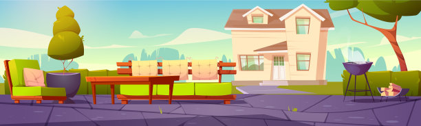 房子后院露台烹饪烧烤图片下载