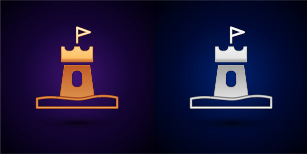 金色和银色的沙塔图标孤立在黑色图片下载