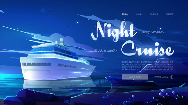 夜间邮轮网站与船在海洋图片下载