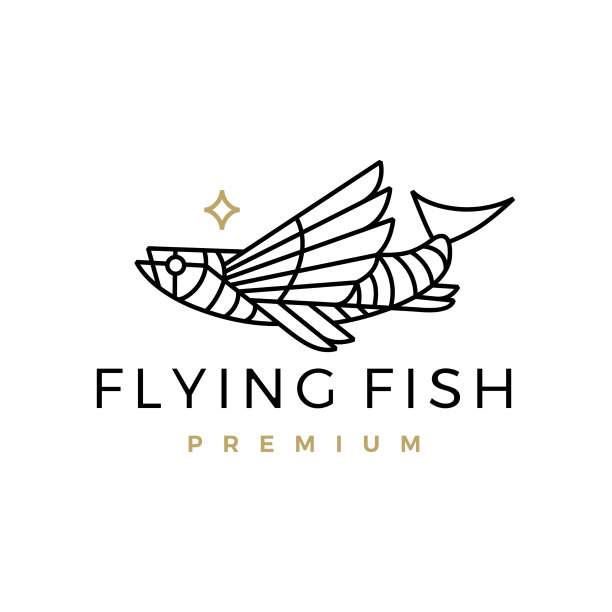 飞鱼单线轮廓标志图标图片下载