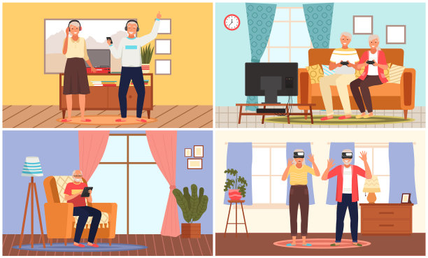 老年人和老年人一起玩电子游戏图片下载