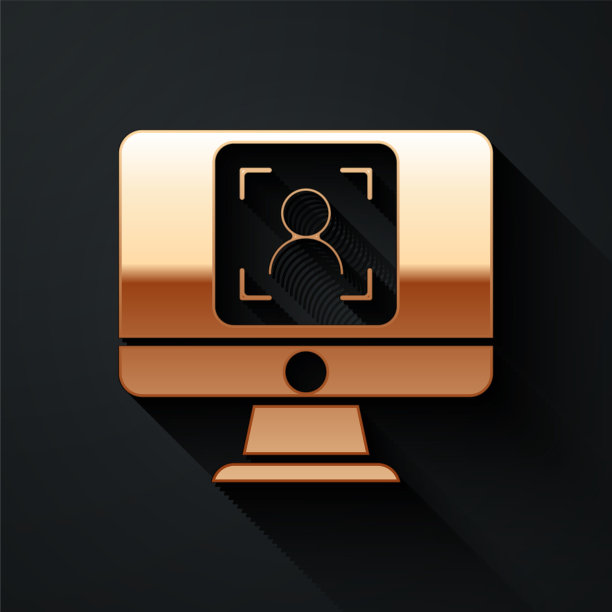 金色显示器与人脸识别图标隔离图片下载