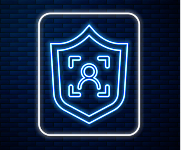 发光的霓虹线屏蔽面部识别图标图片下载