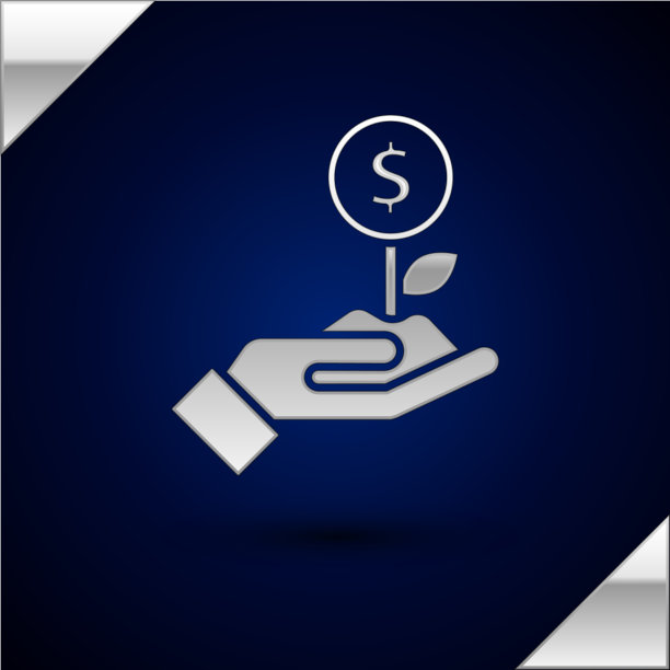 银元植物图标孤立在深蓝色图片下载