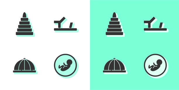 设置婴儿金字塔玩具帽子和鞋子图标图片下载