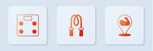 设置跳绳浴室秤和健美运动员图片下载