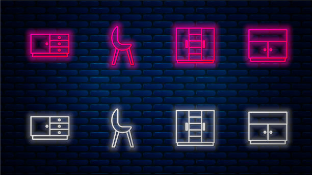 设线条扶手椅、衣柜、衣柜、抽屉等图片下载