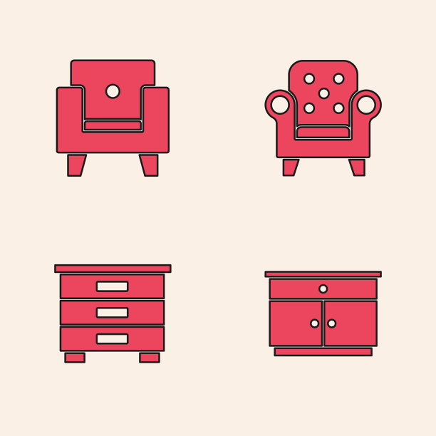 设置家具、床头柜、扶手椅和图标图片下载