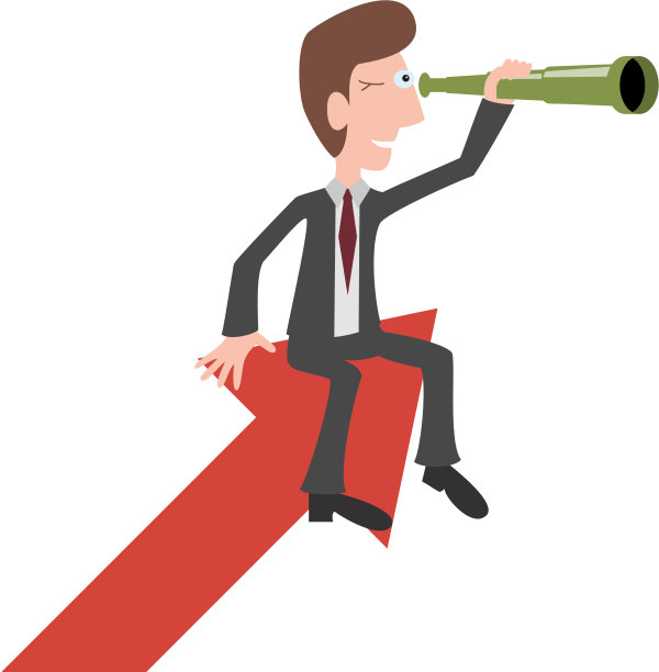 商人坐在红色箭头上看着图片下载