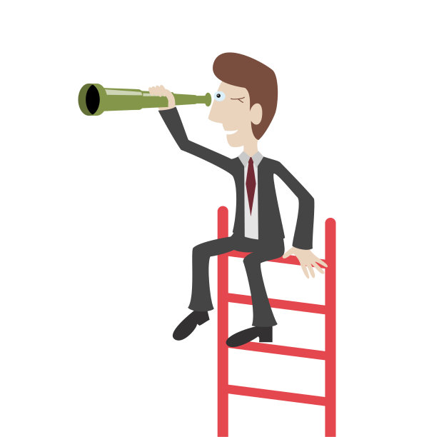 一个商人坐在梯子上，透过一个图片下载