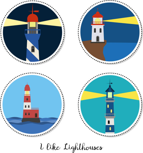 白色的卡通灯塔贴纸图片下载