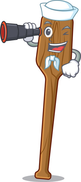 一幅卡通画用双筒望远镜为水手划桨图片下载