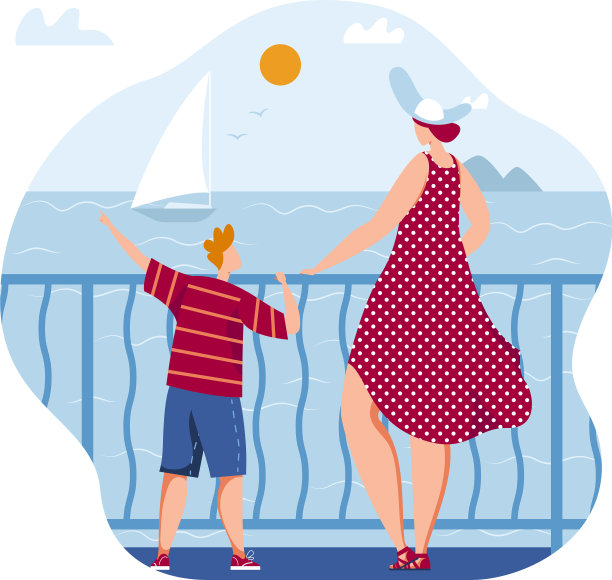 夏概念海看妈妈指指点点图片下载