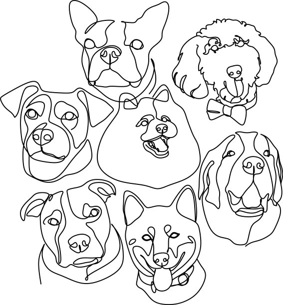 设置绘制宠物在线性风格的狗品种图片下载