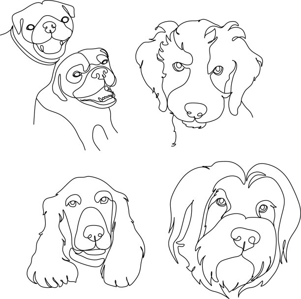 设置绘制宠物在线性风格的狗品种图片下载