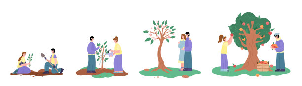 夫妇种植和种植一棵树卡通图片下载