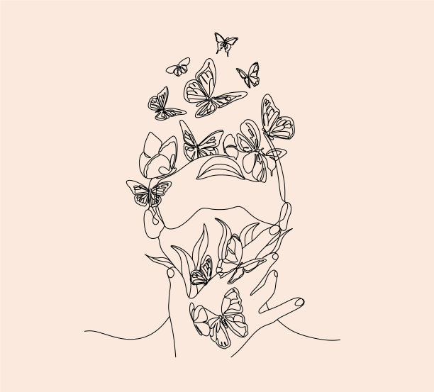 抽象面与蝴蝶一线画图片下载