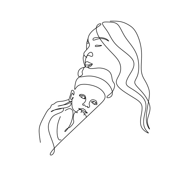 孕妇一条线画在白色孤立图片下载