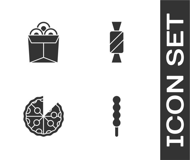 棒棒糖面条盒披萨和糖果图标图片下载