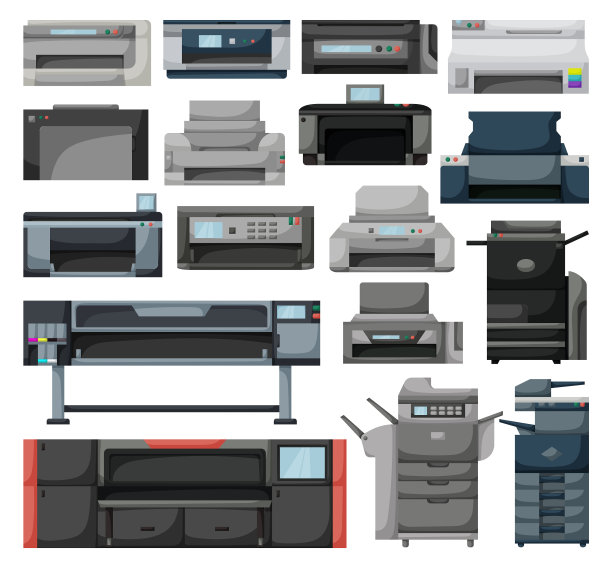 打印机卡通套装图标图片下载