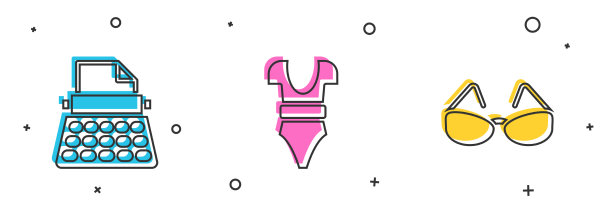 设置复古打字机泳衣和眼镜图标图片下载