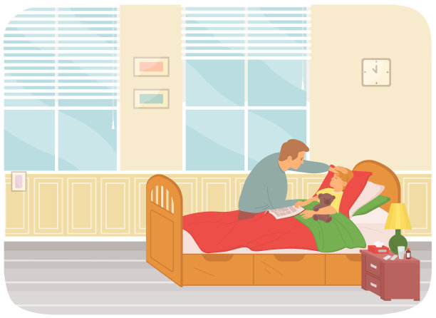 爸爸给患流感或感冒的孩子测体温图片下载