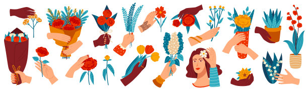 手捧鲜花卡通图片下载