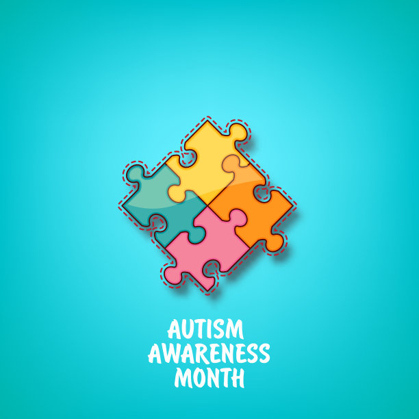 自闭症意识月的横幅上有五颜六色图片下载