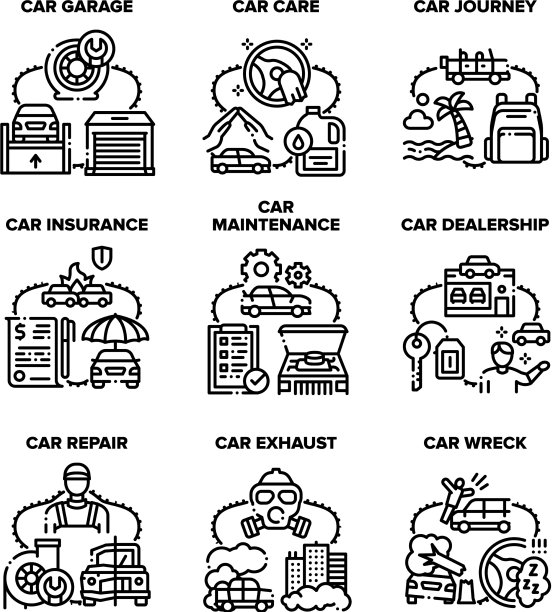 汽车修理车库设置图标黑色图片下载
