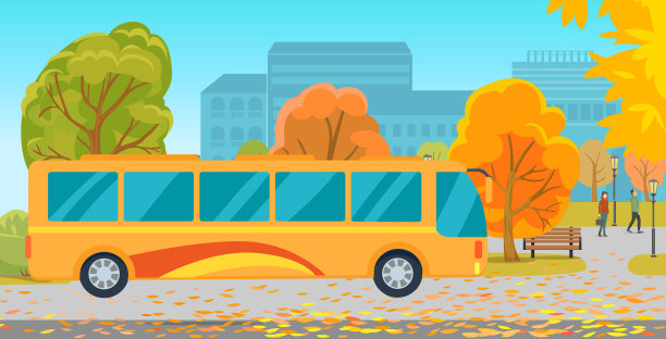 在城市背景站有公交车的空公园图片下载