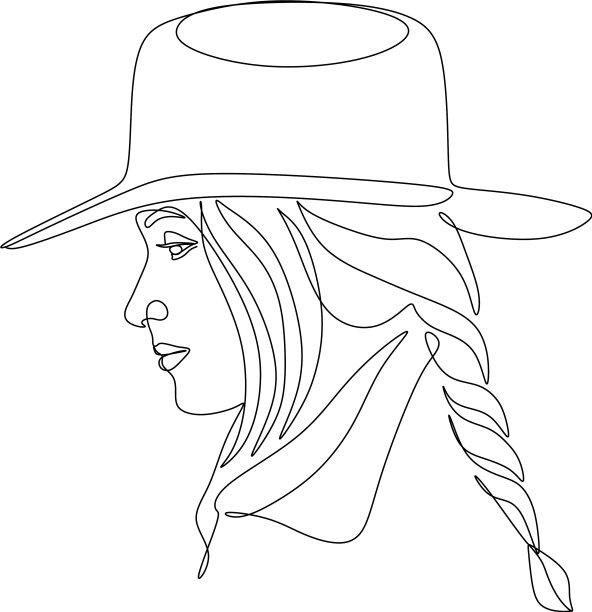 线性最小的女人在帽子的头配件图片下载