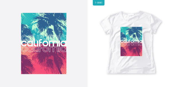 夏季图形女性t恤与棕榈树时尚图片下载