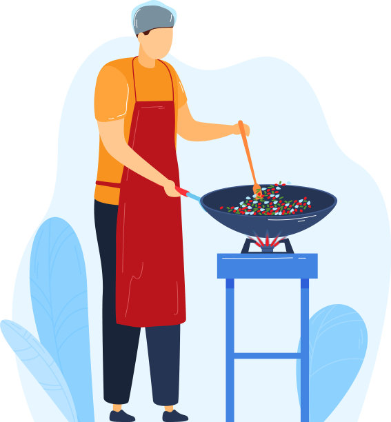 男子准备平底锅准备炒菜图片下载