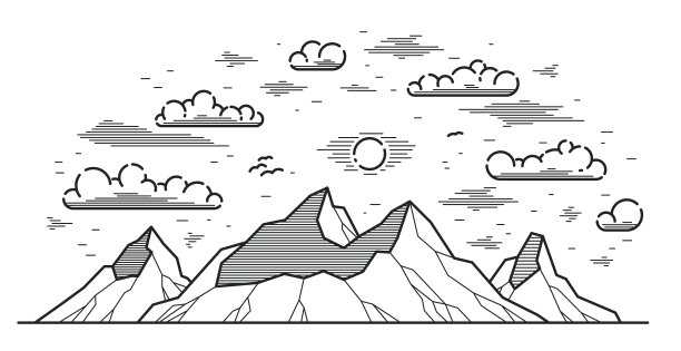 山脉线形孤立在白线艺术上图片下载
