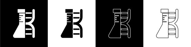 设置DNA研究搜索图标孤立在黑色图片下载