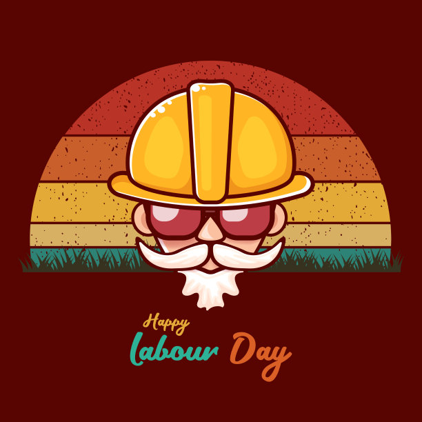 劳动节快乐标签上的时髦工人图片下载