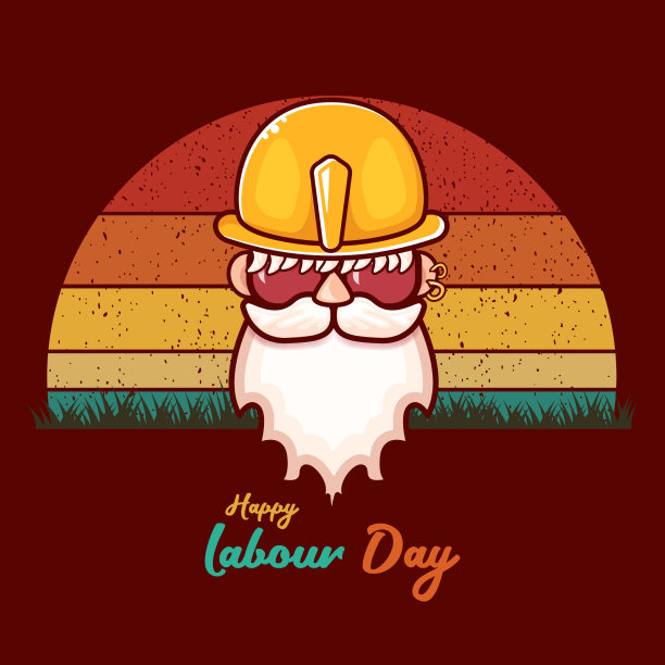 劳动节快乐标签上的时髦工人图片下载