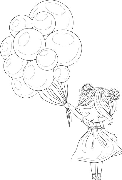 可爱的卡通女孩穿着气球素描图片下载