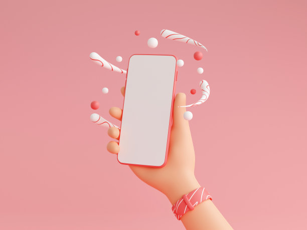 人类手握手机与白色空白屏幕3d渲染插图。图片下载