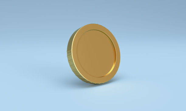 空白金币上的蓝色背景。3D硬币图标的网页横幅，和移动应用程序图标。图片下载