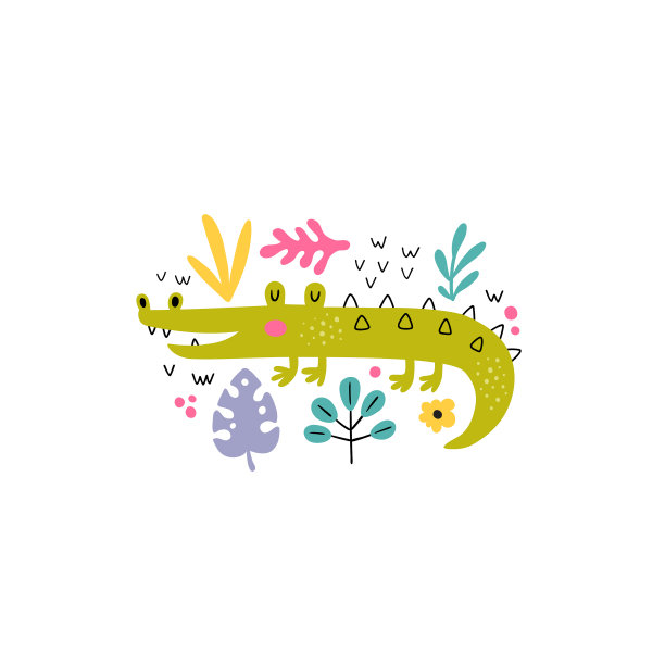 可爱的鳄鱼和树叶图片下载