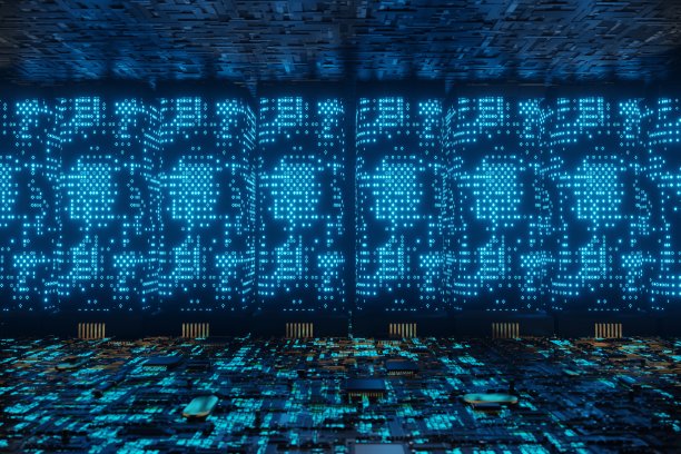 未来的外星人超级计算机连接网络数据中心3d渲染图片下载